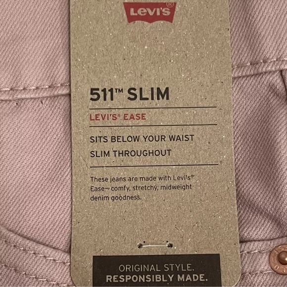 Levis 511 Slim Stretch Ease Salmon Pink Denim Jeans - Picture 3 of 10